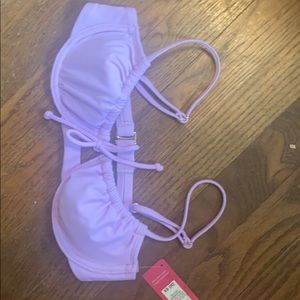 lavender shirred underwire lace up bikini top